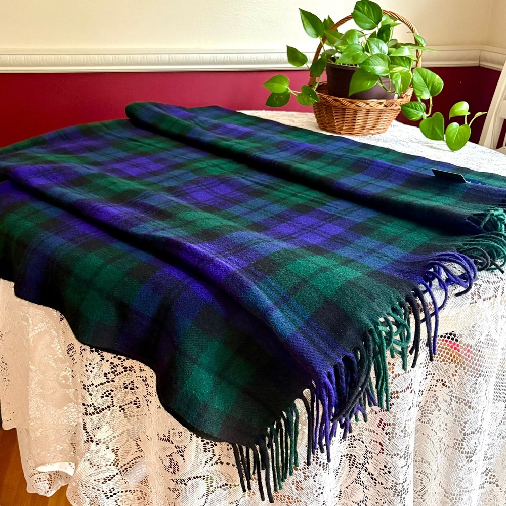 New Hector Russell Black Watch Tartan Wool Blend Throw Blanket 56"x72" Scotland